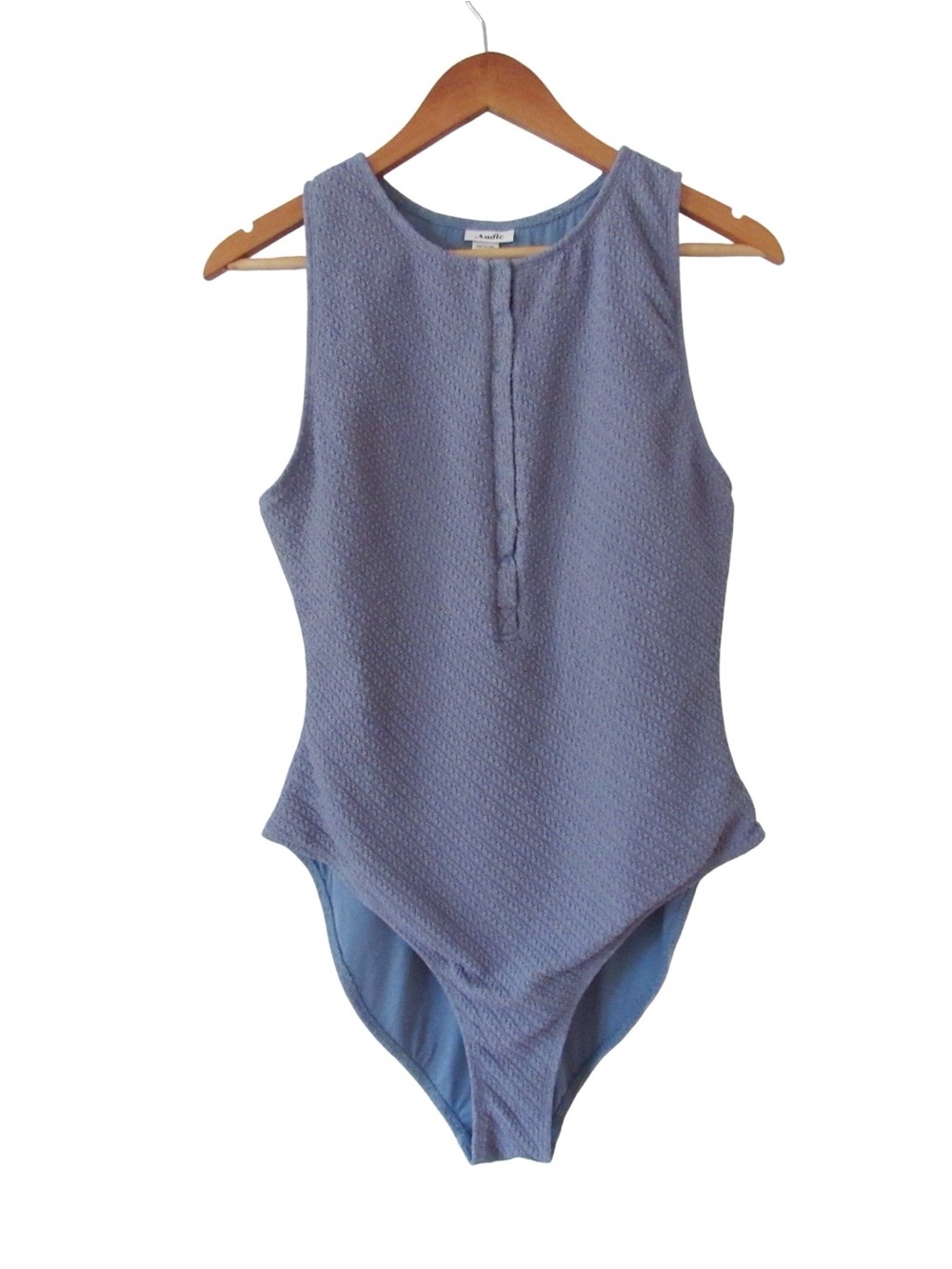 Andie Malibu One Piece Swimsuit Large Textured Blue Snap Front High Neck Sporty